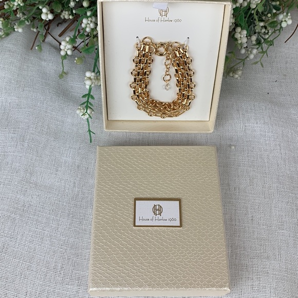 NIB HOUSE OF HARLOW 1960 Woven Chain Link Bracelet in Gold - Picture 2 of 3